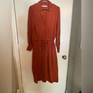 Elegant Zara Rust Button-Down Dress